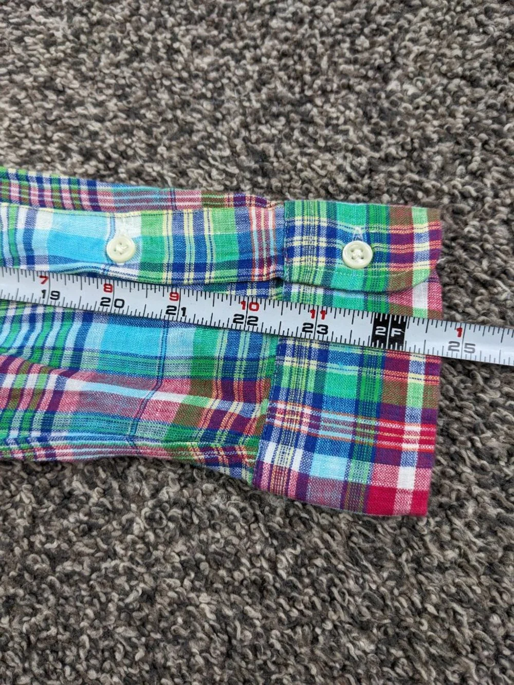 Polo Ralph Lauren Shirt Linen Indian Madras Plaid L/S Button Down Mens Small